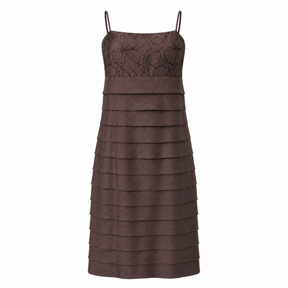 Jessica Howard Brown Tiered Midi Dress with Beaded Bodice